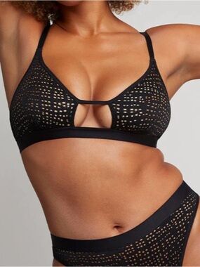 Negative Underwear Eyelet Lace Cutout Bra Black 3 Large